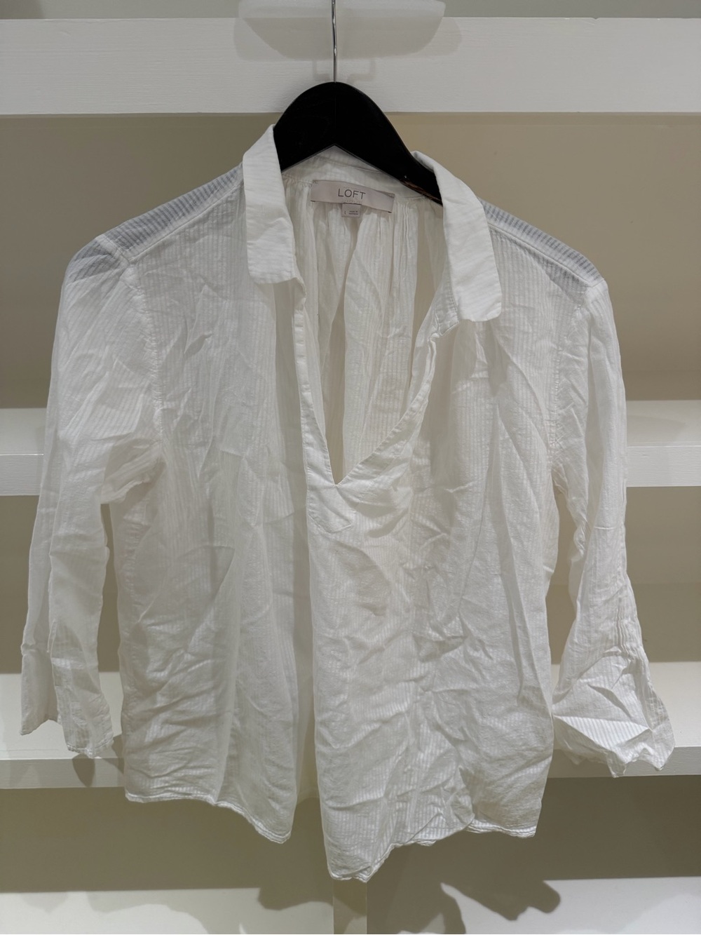 LOFT Seersucker White Button Down (Size L)